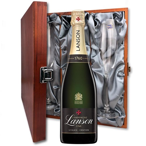 Lanson Le Black Creation Brut Champagne 75cl And Flutes In Luxury Presentation Box